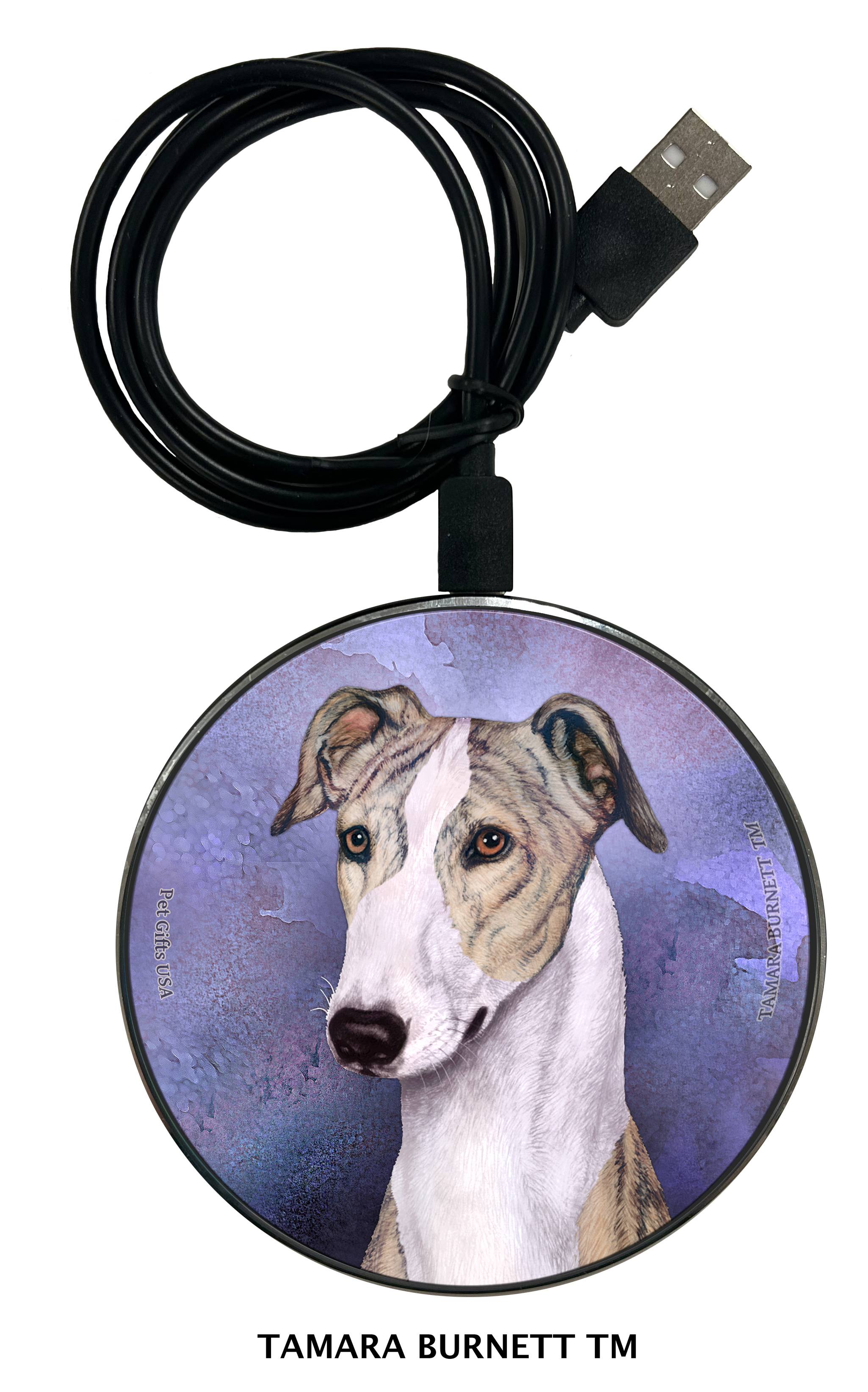 Greyhound Fawn Brindle and White - Zoomies Phone Charger image